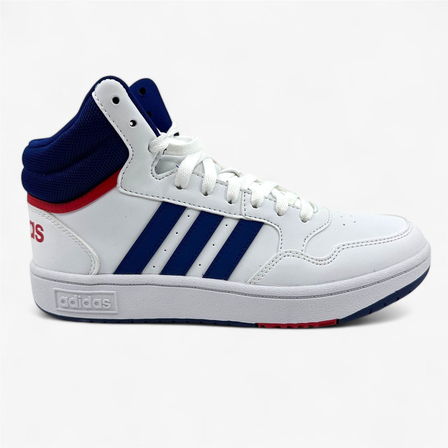 Adidas Hoops 3.0 Mid White Blue Red Kids Athletic Sneaker