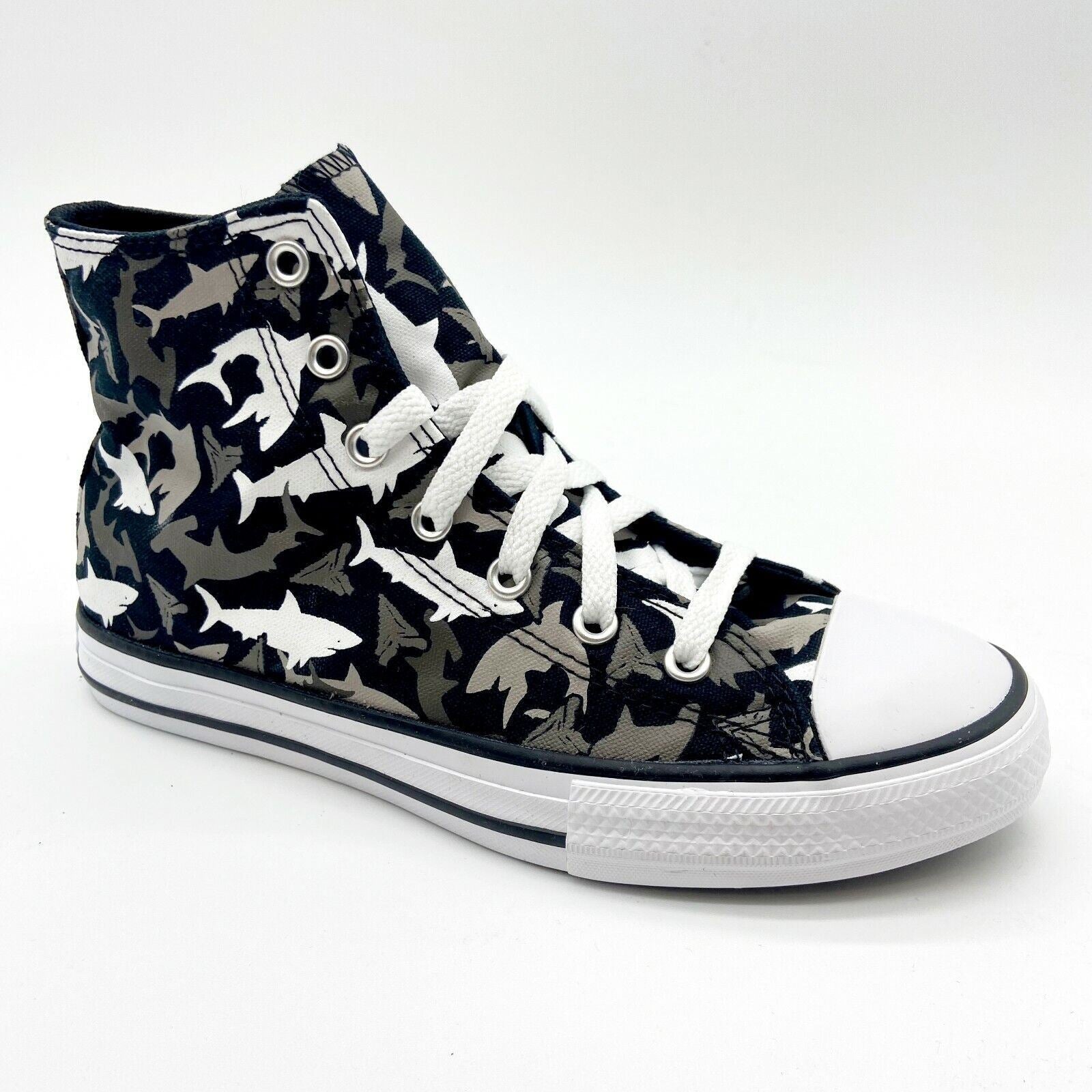 Converse CTAS Hi Shark Bite Black Red Junior Kids Casual Shoes 666888F
