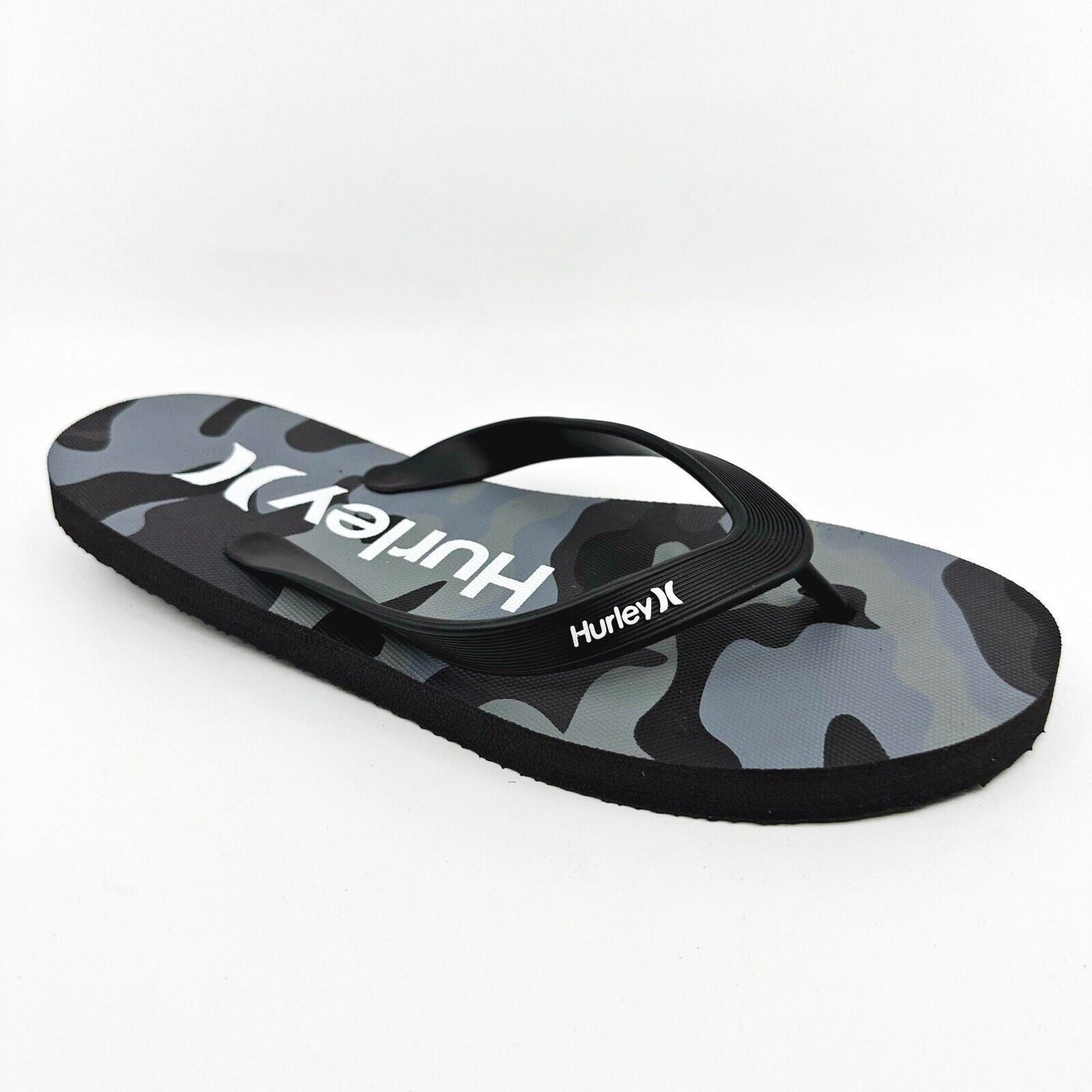 Hurley Mens Black Gray Camo Logo Flip Flop Pool Beach Sandals