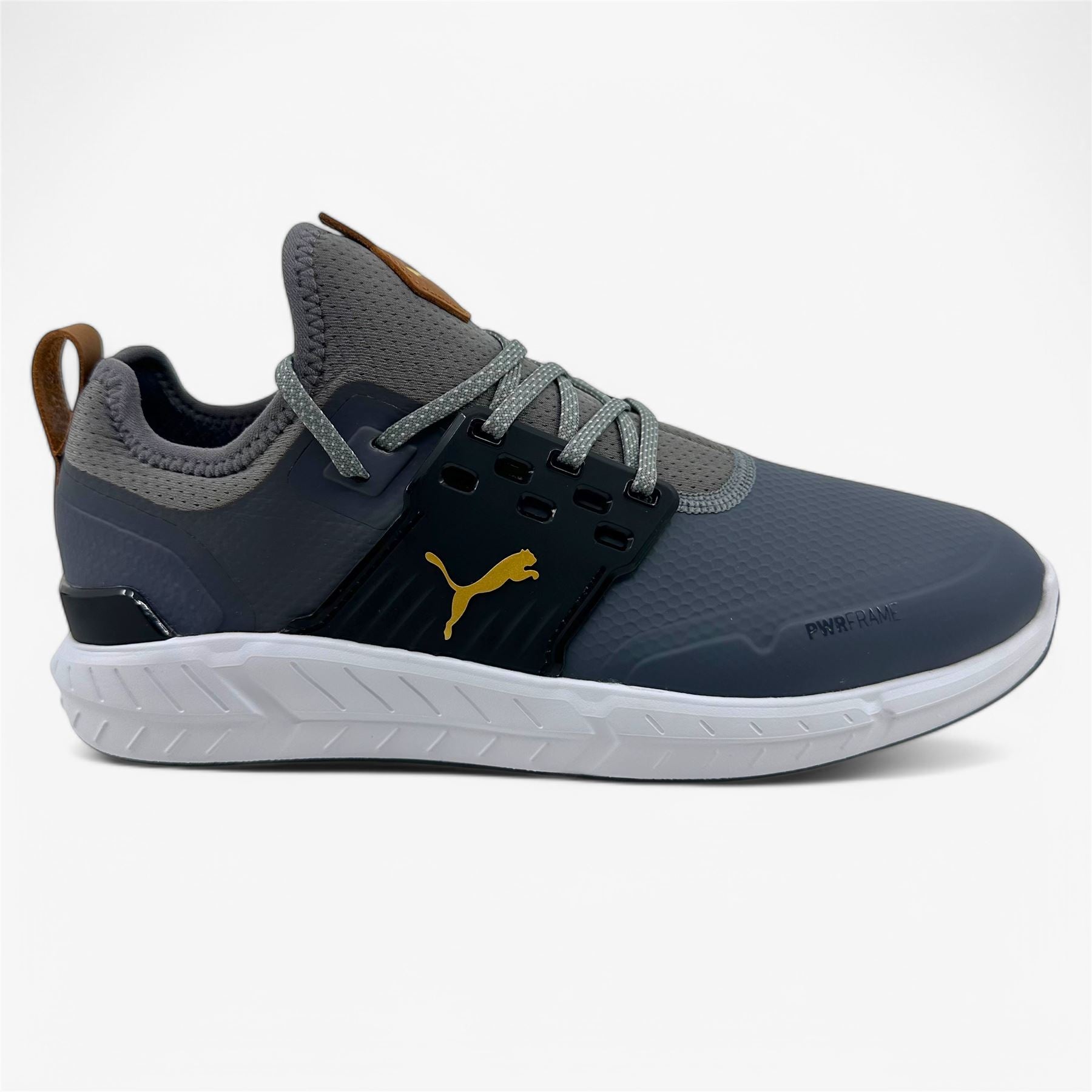 PUMA Ignite Articulate Black Gold Quiet Shade Mens Wide Waterproof Golf Shoes
