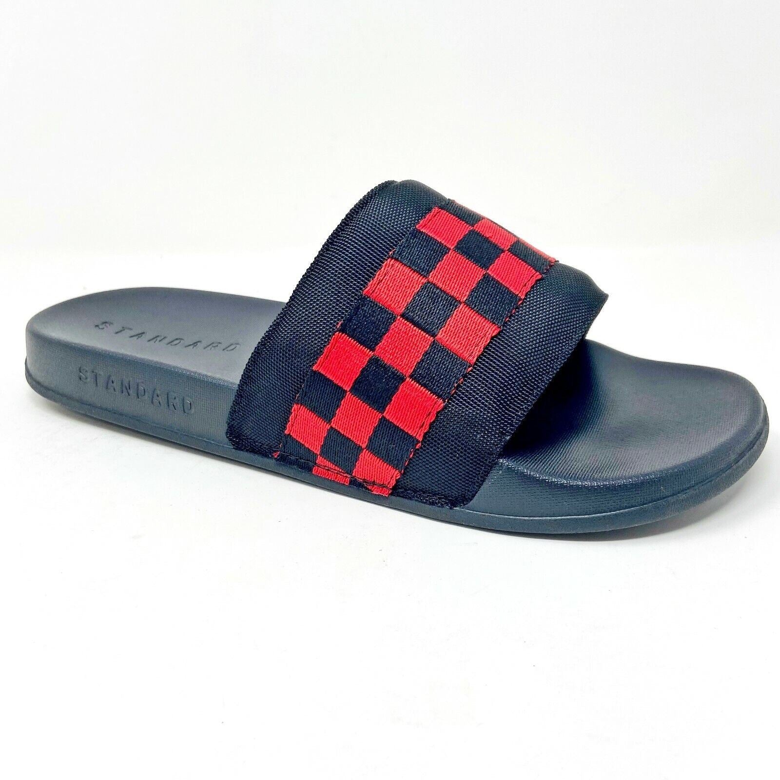 STNDRD Standard Los Angeles Monaco Checkerboard Black Red Womens Slide Sandals