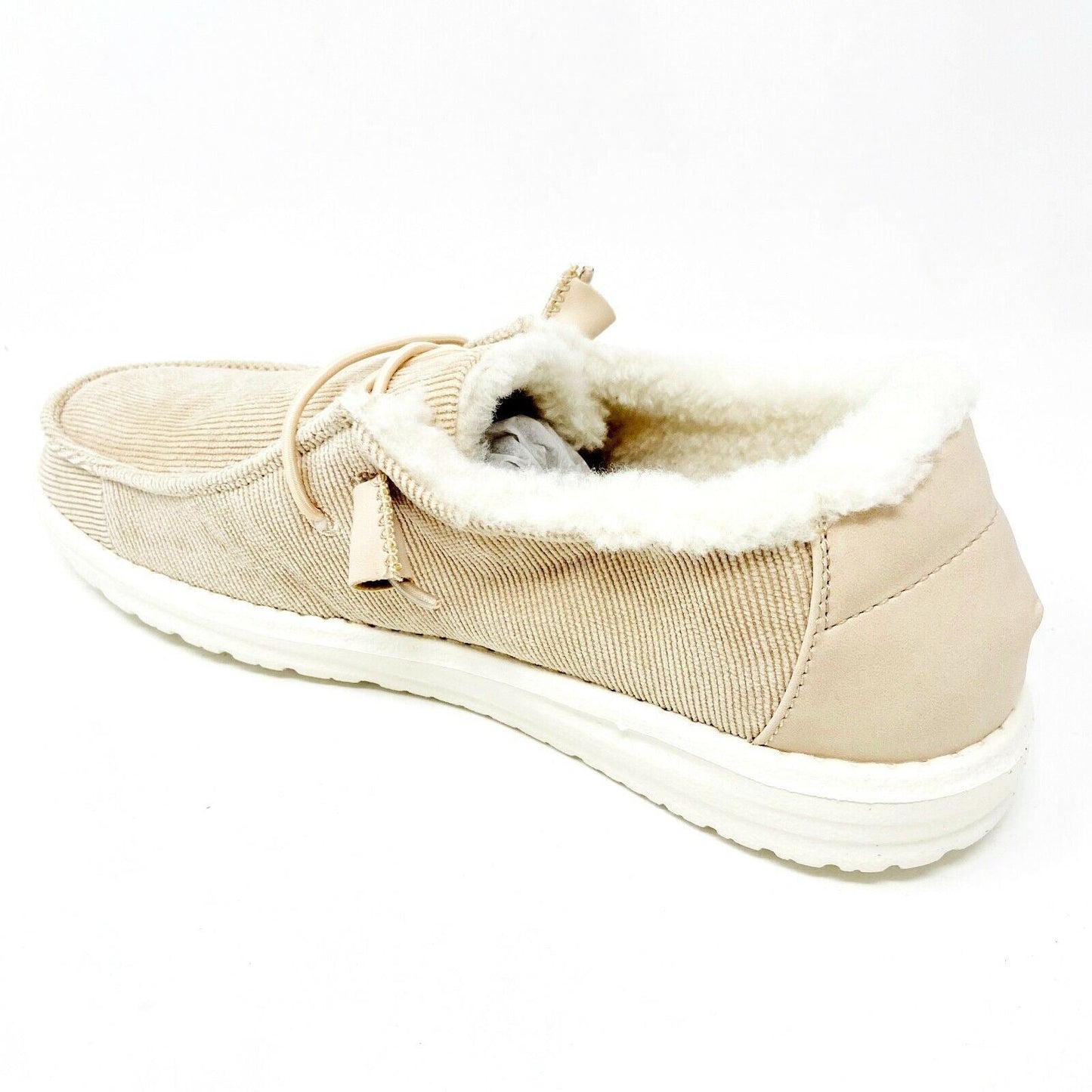 Hey Dude Wendy Corduroy Cream Womens Slip On Comfort Shoes